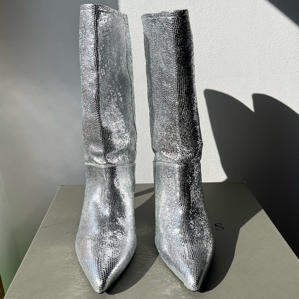 ALLSAINTS Pointed Metallic Heeled Boots - Picture 6 of 9